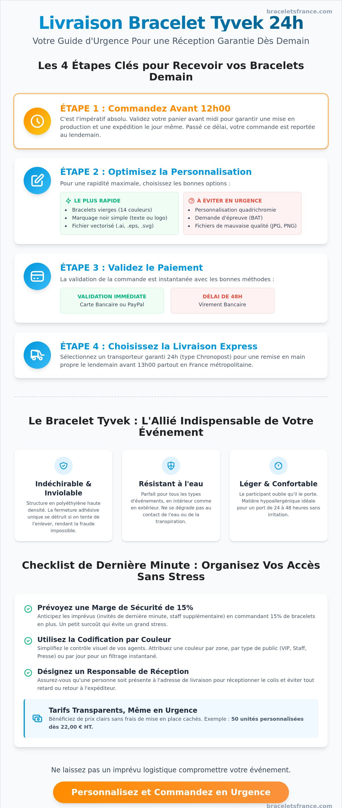 Livraison bracelet tyvek 24h